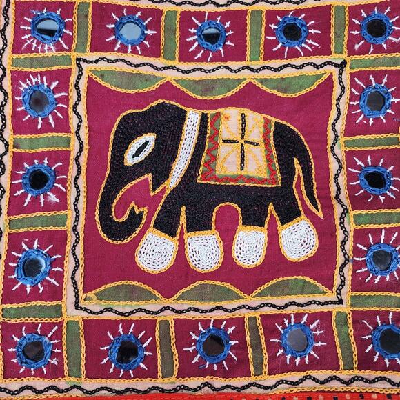 Elephant Purse Indian Boho Crossbody Handbag Wide Strap Embroidered Mirror Hippi - Picture 6 of 13